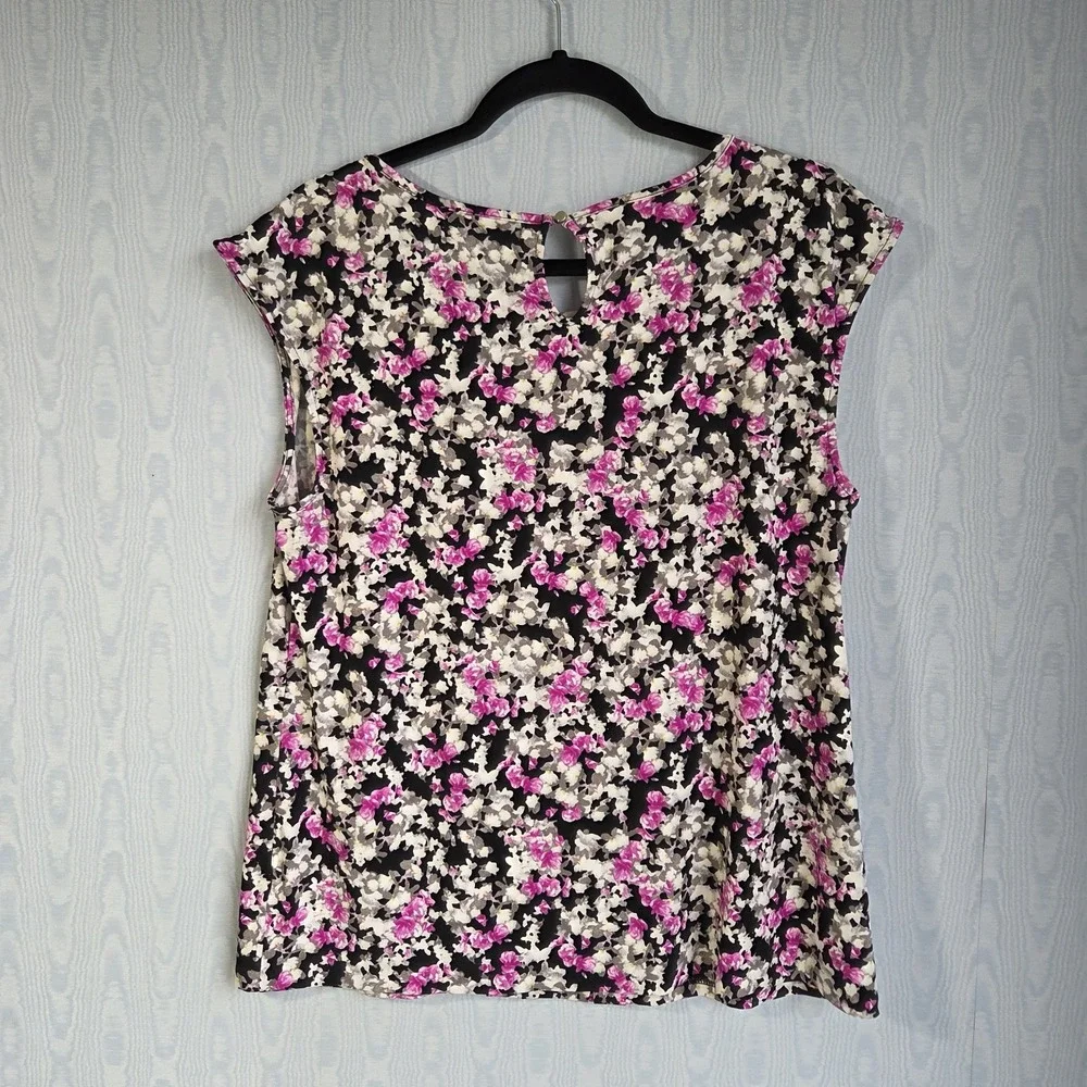 Women's Liz Claiborne L Top‎ Liquid Knit Floral Stretch Pleated Career Casual - Picture 4 of 8